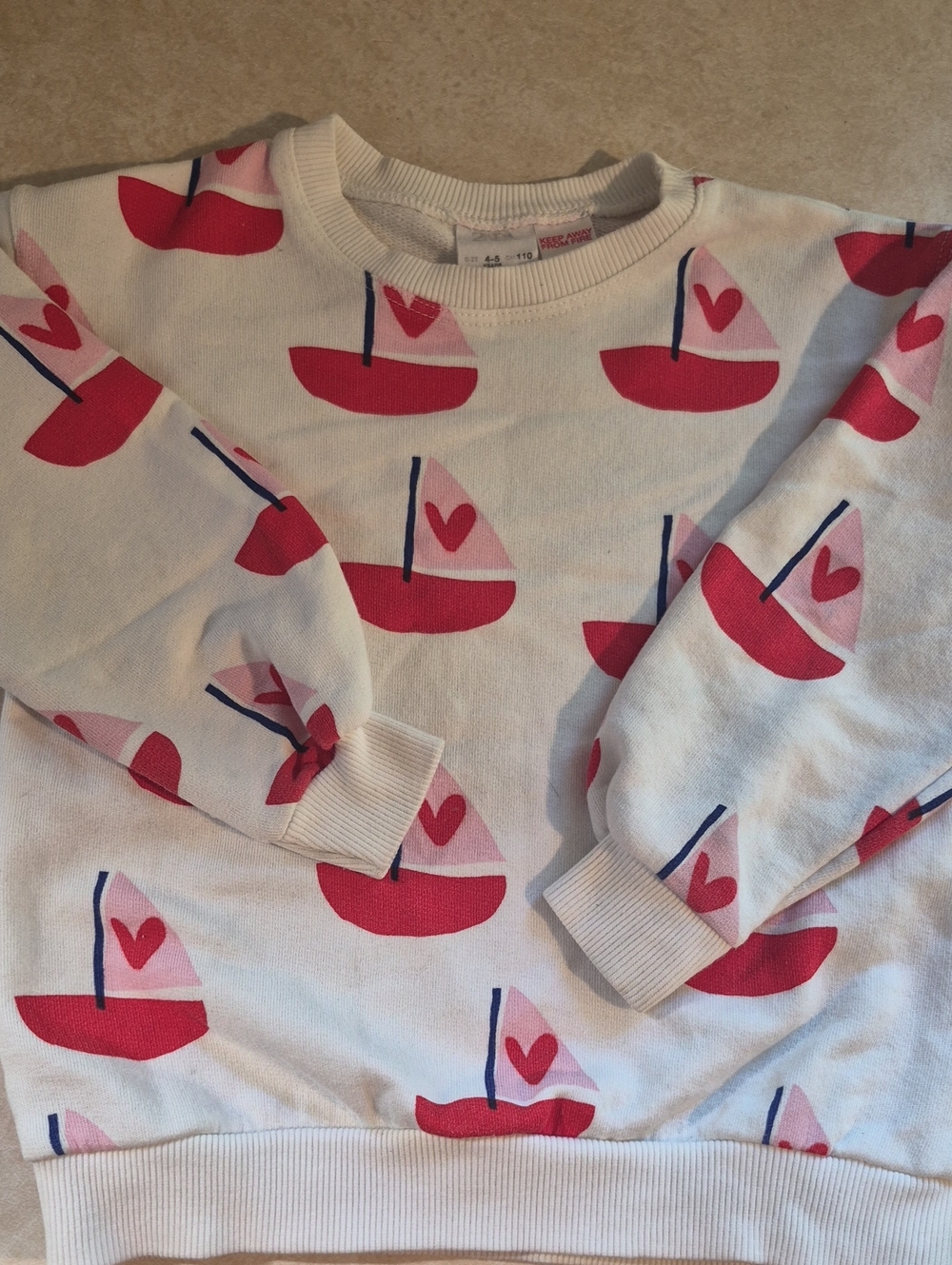 Zara White Sweatshirt with Pink & Red Sailboat Print